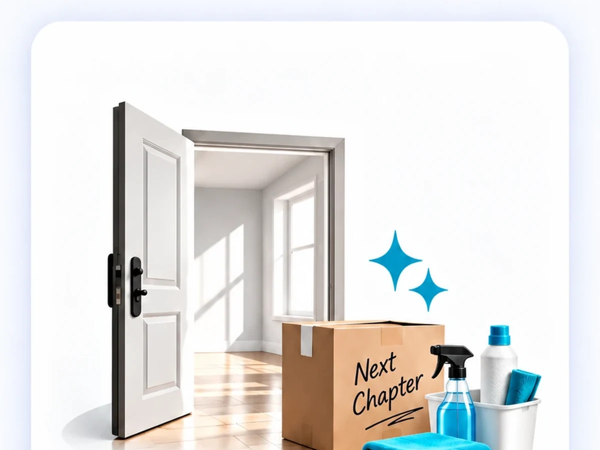 Move-out cleaning supplies prepared for a standard residential move-out clean