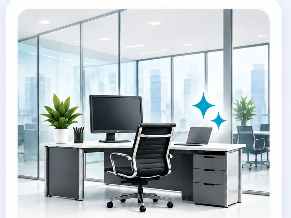 Professional office cleaning in a modern corporate workspace